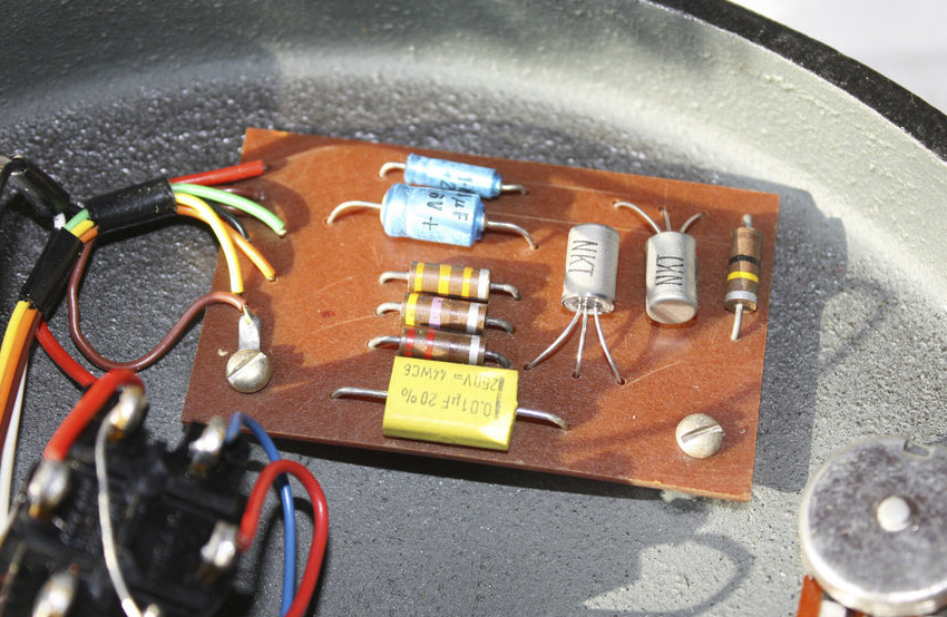 Circuit board in an early Arbiter Fuzz Face