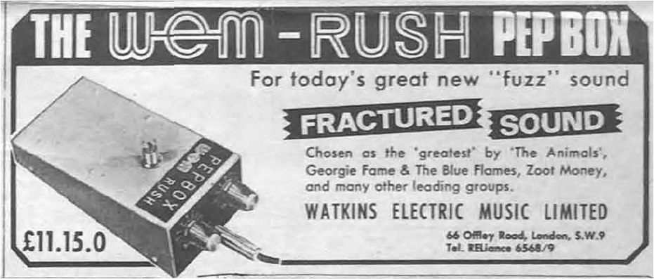Advertisement for an early WEM Rush Pep Box