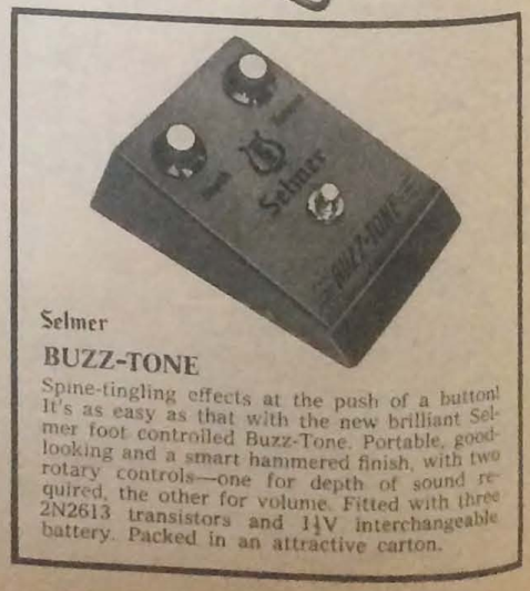 Newspaper cutting of advertisement for a Selmer Buzz Tone, dated August 8th 1966.
