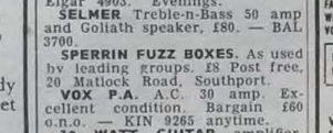 Sperrin Fuzz Box, advertised in Melody Maker