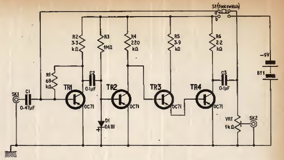 Schematic for the 1966 Practical Electronics Fuzz Box