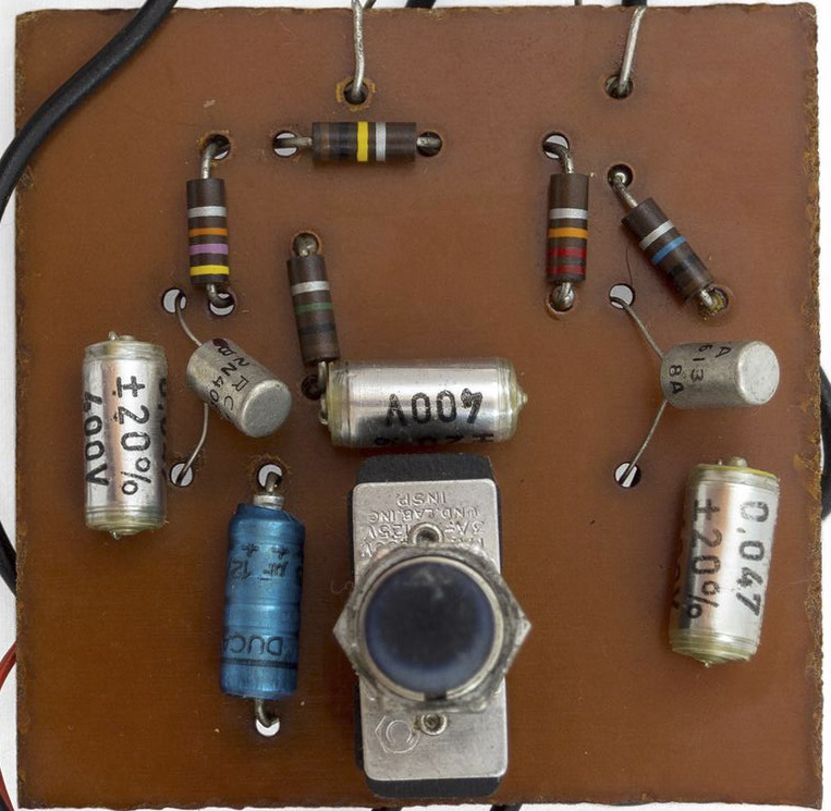 1967 Mosrite Fuzzrite, with 47nF polystyrene capacitors (Photo credit: A. Souleyman)