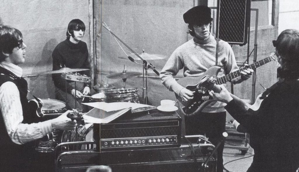 The Beatles rehearsing on April 14th 1966, with a WEM Pep Box. (Photo credit unknown)
