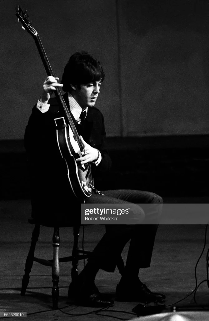Paul McCartney experimenting with a Tone Bender MKI on November 20th 1965 (Photo credit: Robert Whitaker/Getty Images)
